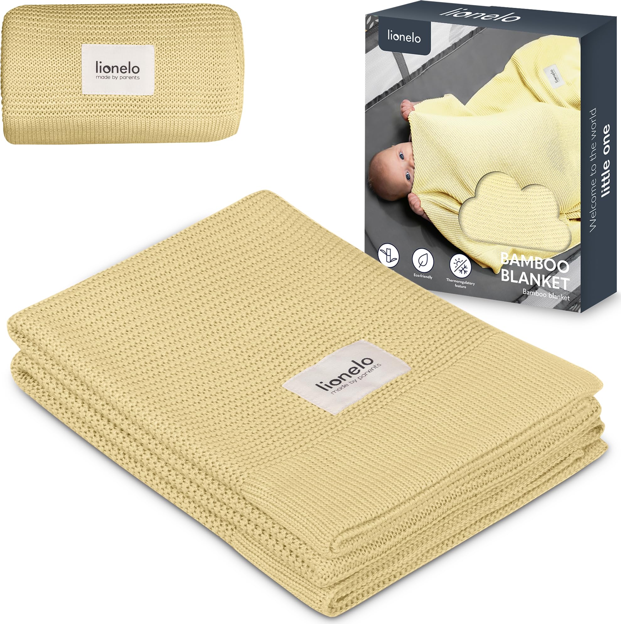 LIONELO Bamboo Blanket 100x75cm Lightweight Baby Blanket & Changing pad 100% Cotton Natural Soft Antibacterial Hypoallergenic Antifungal Perfect for yearound comfort Ideal for travel & nursery (Lemon)