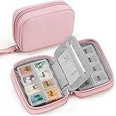 Zannaki Cute Pill Organizer for Purse with Two Removable 7-Day Pill Box, Travel PU Leather Pill Case, Portable Weekly Pill Container with Storage Bag to Hold Vitamins, Fish Oils, Supplements (Pink)