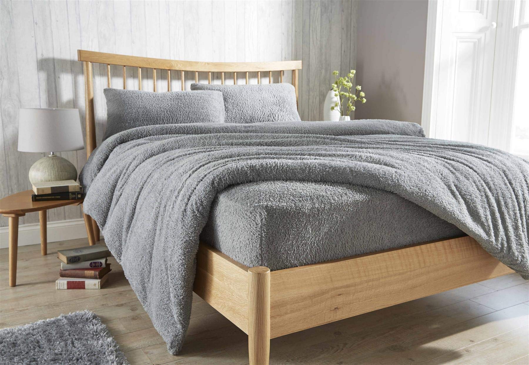 Olivia Rocco Teddy Fleece Extra Deep Fitted Sheet Cosy Warm Fluffy Fitted Bed Sheets, Double Grey — image 1