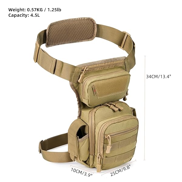 AMHEH 4.5L TACTICAL THIGH BAG – 1050D DROP LEG PACK WITH DETACHABLE LEG STRAP FOR MOTORCYCLE HIKING EVERYDAY CARRY, ADJUSTABLE WAISTS UP TO 59″ (TAN)