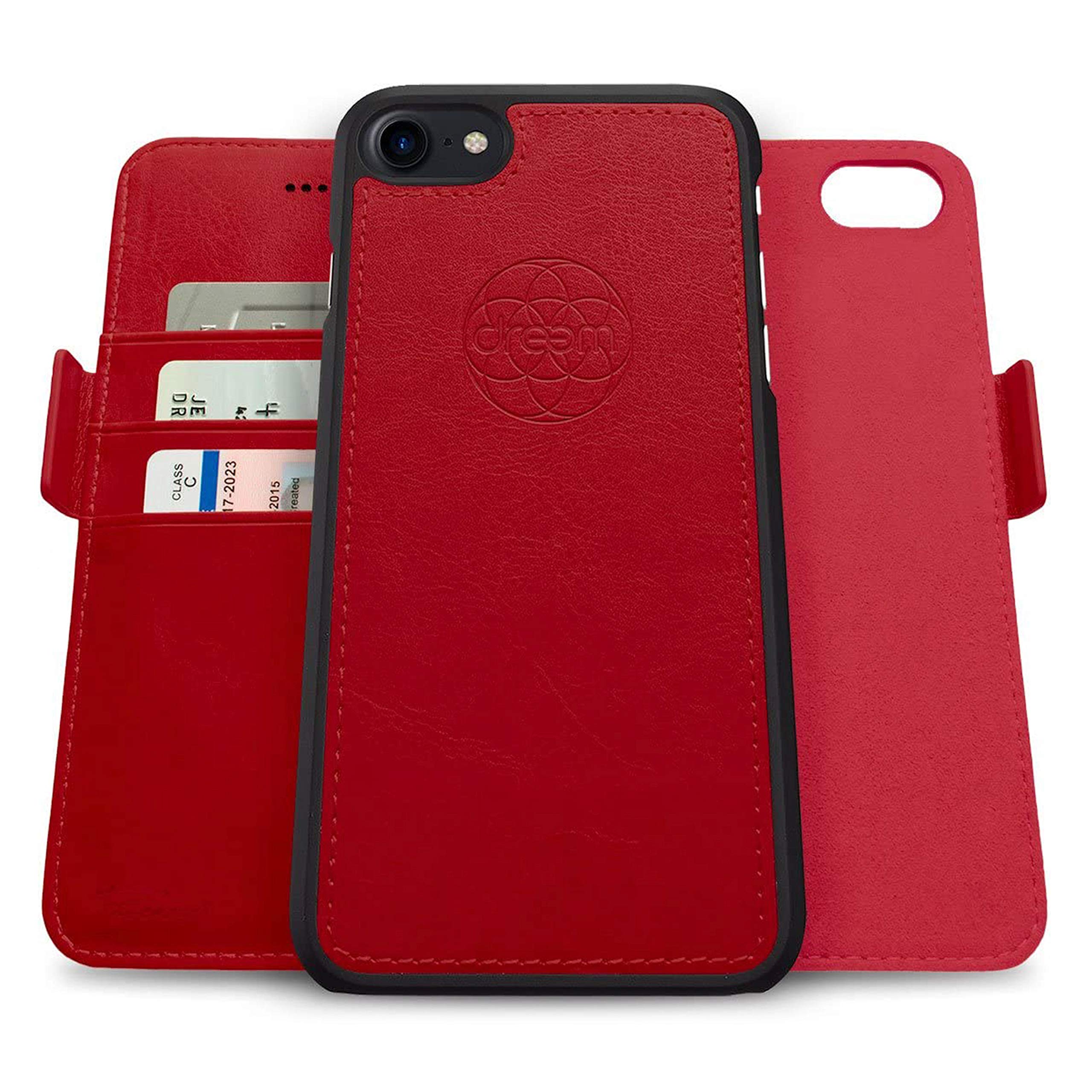 dreem Fibonacci 2-in-1 Wallet Case for Apple iPhone SE 3 (2022), SE 2, & 8/7 - Luxury Vegan Leather, Magnetic Detachable Shockproof Phone Case, RFID Card Protection, 2-Way Flip Stand - Red — image 1
