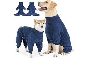 SlowTon Dog Winter Coat Fuzzy Pullover Pajamas, Warm Dog Clothes Soft Pet Jumpsuit Indoor Pjs, Windproof Cold Weather Jacket 