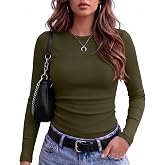 Zeagoo Women Long Sleeve Shirts Ribbed Tops Crewneck Basic Tee | Stretchy Ribbed Tops Ideal for Business Casual,Daily Wear, Going Out &amp; Work, Perfect for Summer and Fall Outfits