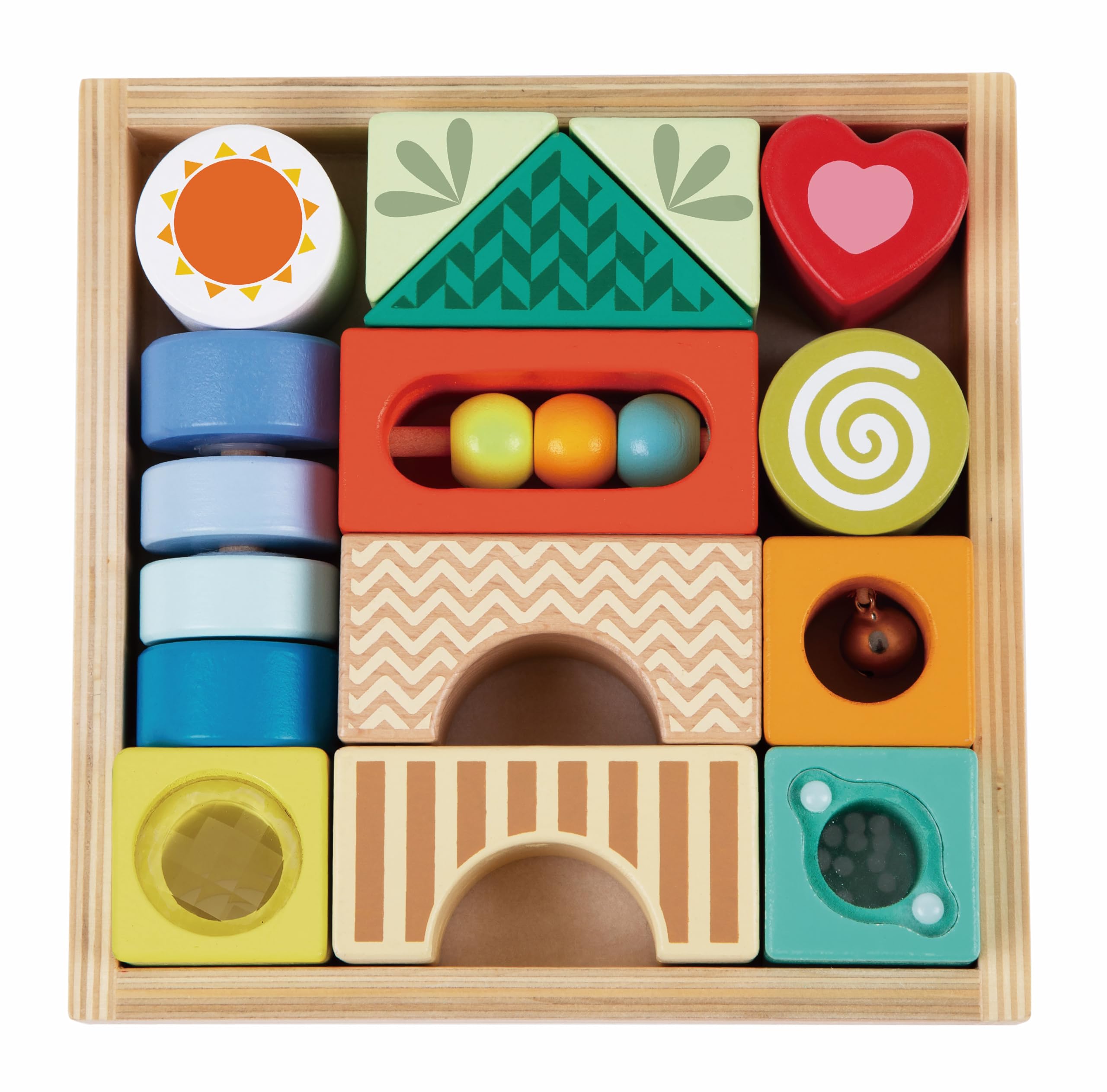 Classic World Explanation Blocks – 18‑Piece Sensory Discovery Set with 8 Interactive Functions – Wooden Learning Blocks for Fine Motor Skills, Imagination & Early Development – Suitable from 9 Months+