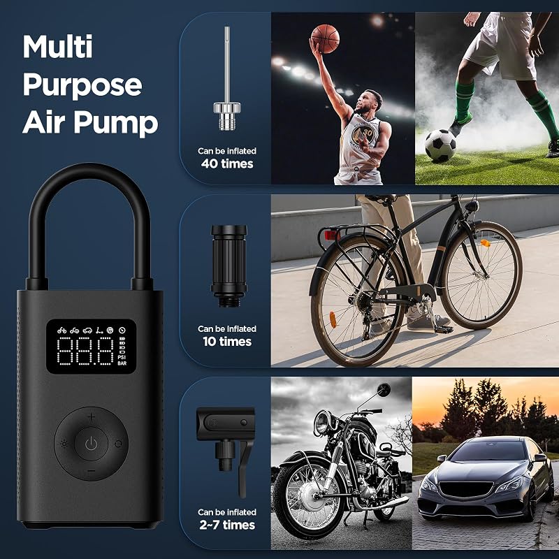 Mi Mijia Portable Electric Air Compressor 2D, Tragbarer Luftkompressor für Auto, Motorrad, Fahrrad mit bis 10,3 Bar, 3–150 PSI, 6 verschiedene Modi mit Auto-Stop,2000mAh großer Akku,USB-C,LED-Anzeige