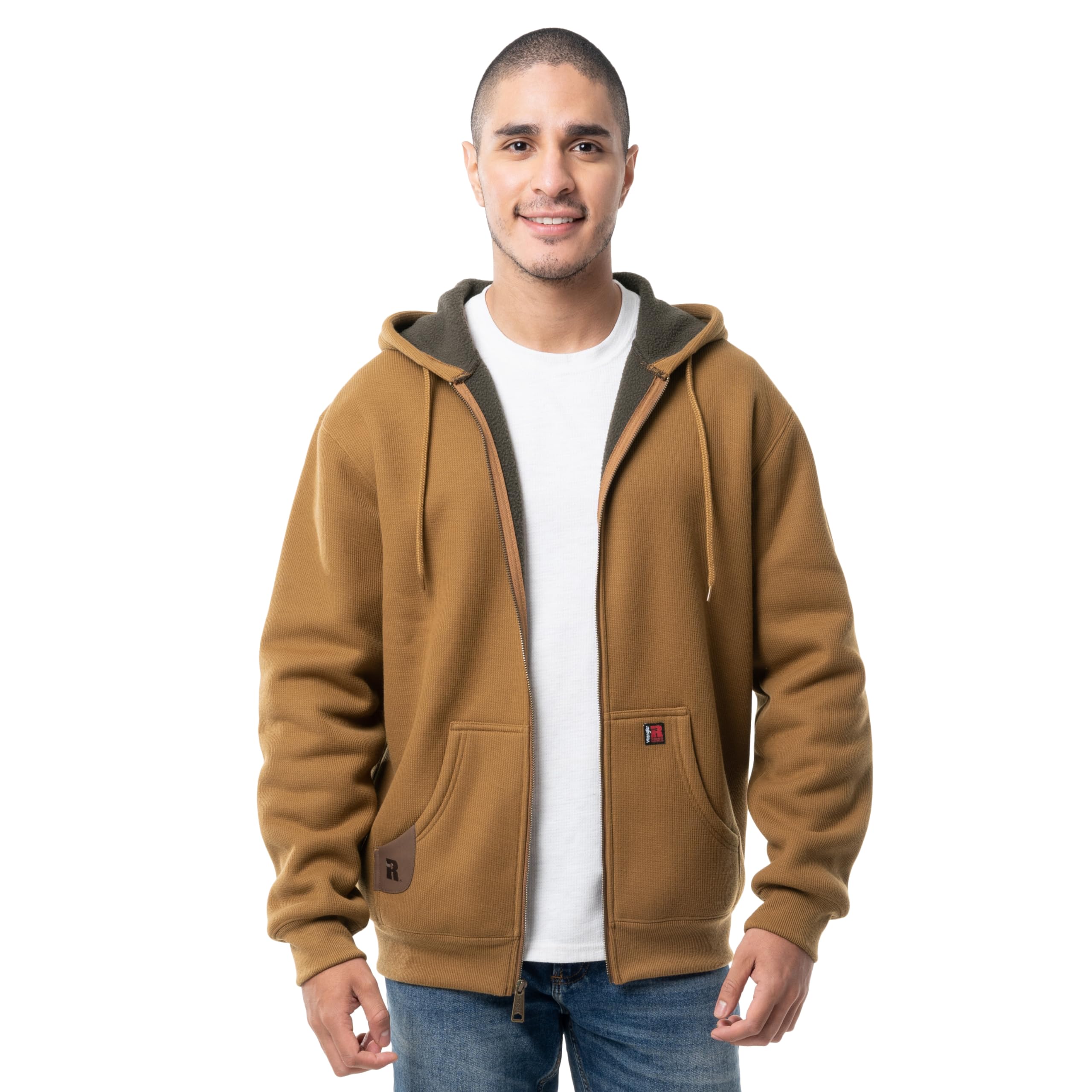 Wrangler Riggs Workwear Men’s Thermal Sherpa Zip Hoodie, Duck Heather Brown/Dark Brown, 3X-Large