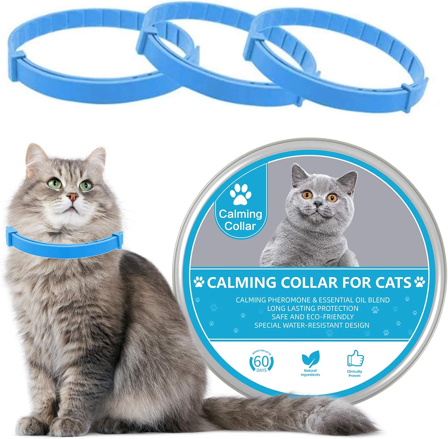 Amazon Com Lupus 3 Pack Calming Collar For Cats Cat Calming Collars Natural Cat Pheromones Calming Collar Adjustable Waterproof And Safe Reduce Anxiety Kitten Collar For Cats Blue Kitchen Dining