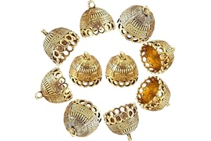 CHGCRAFT 10pcs Column Metal Cord Ends charms Tibetan Style Glue on Tassel charm Bails with Loop Gold End charms for Jewelry Makings DIY Crafts 19.5x20mm, Antique Golden