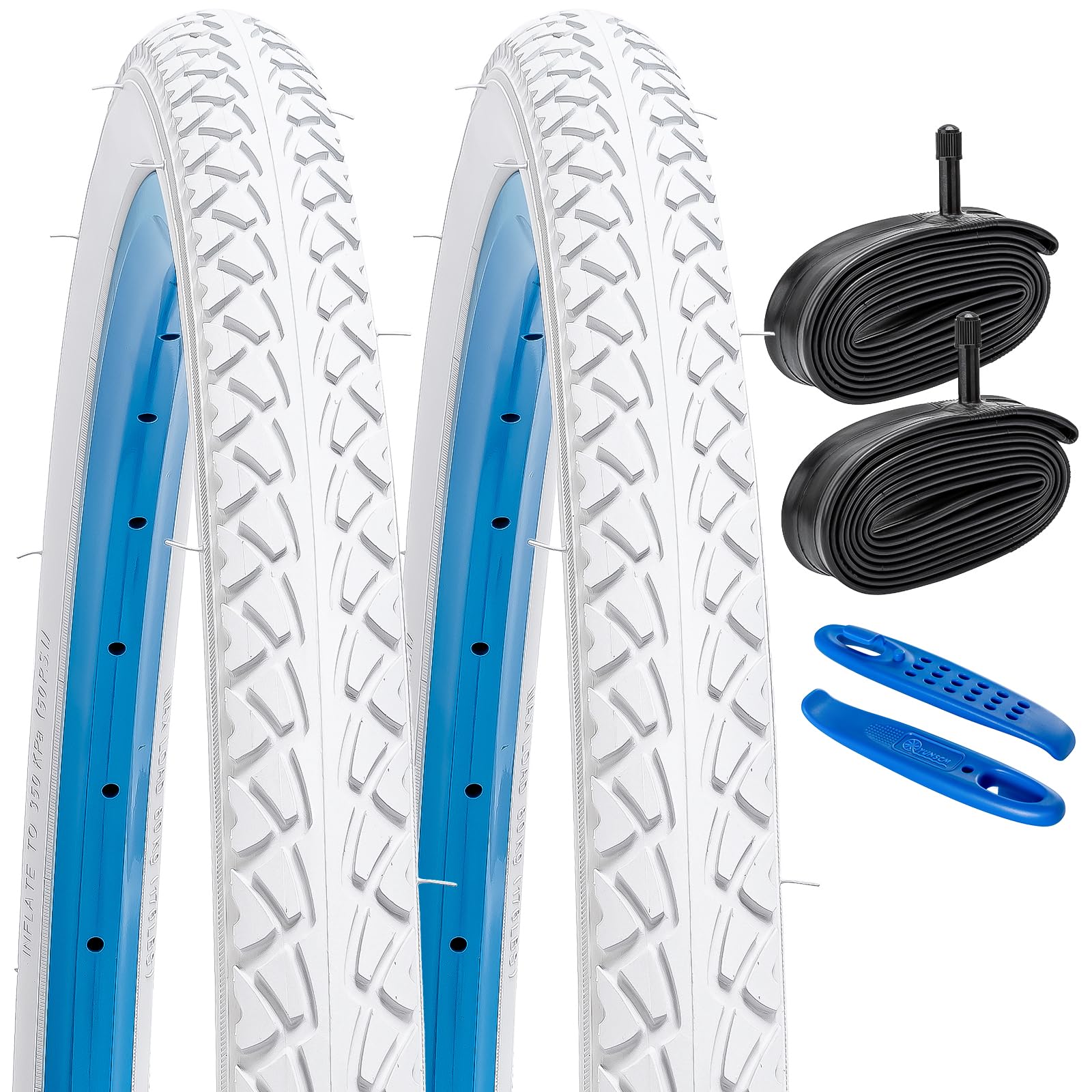 Photo 1 of 2-PCS 26" White Bike Tires 26x2.10/54-559 and 26" Heavy Duty Bike Tubes Schrader Valve Compatible with Bike 26x1.95 26x2.0 26 x 2.10 26x2.125 Bicycle Tires and Tubes (Y-1056)