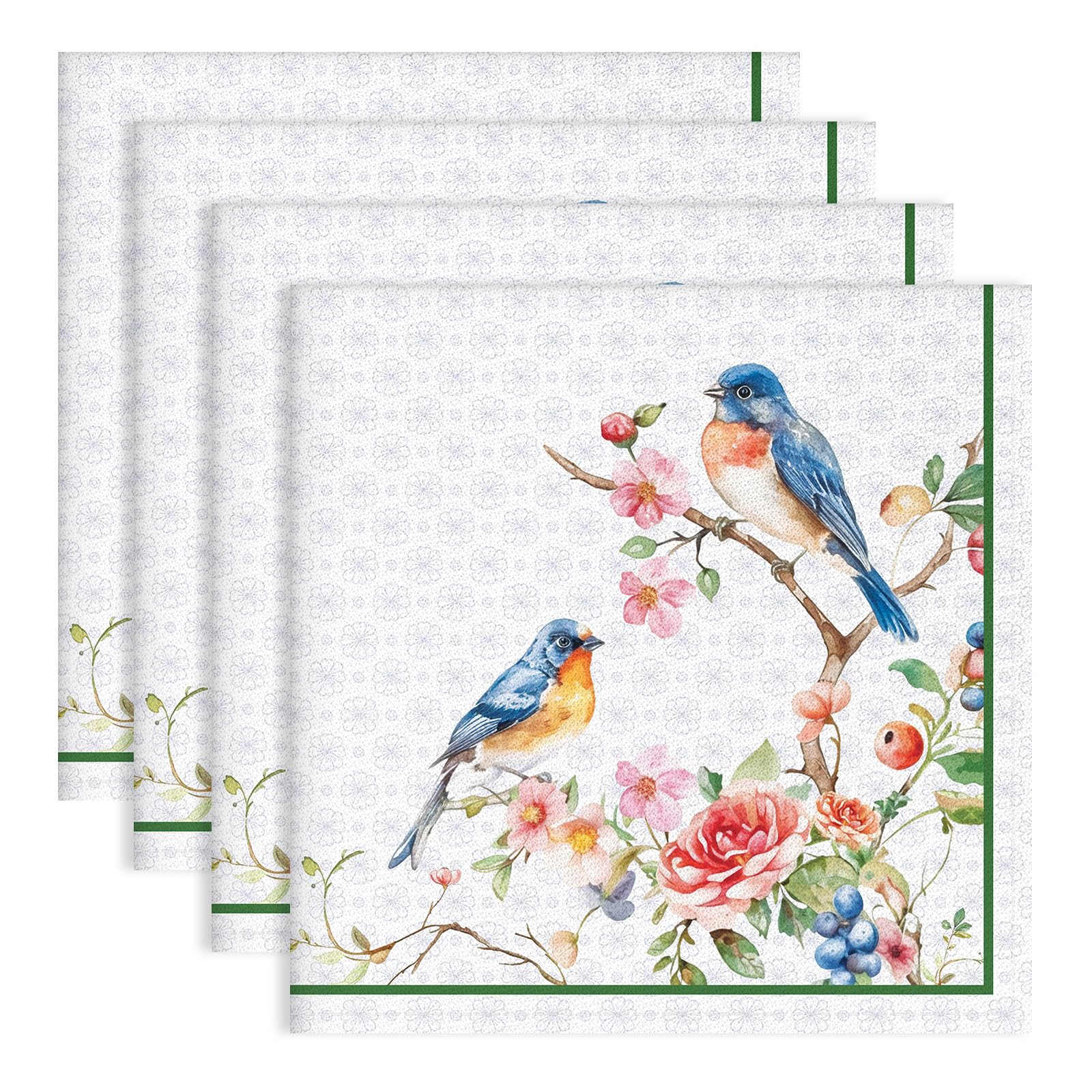Arquiel Bird Flower Branch Print Cloth Napkins 100% Cotton, 18" X 18" Dinner Napkins Cloth Set, Washable Napkins for Home, Kitchen, Dinner, Party, Wedding, Cocktail, Set of 4