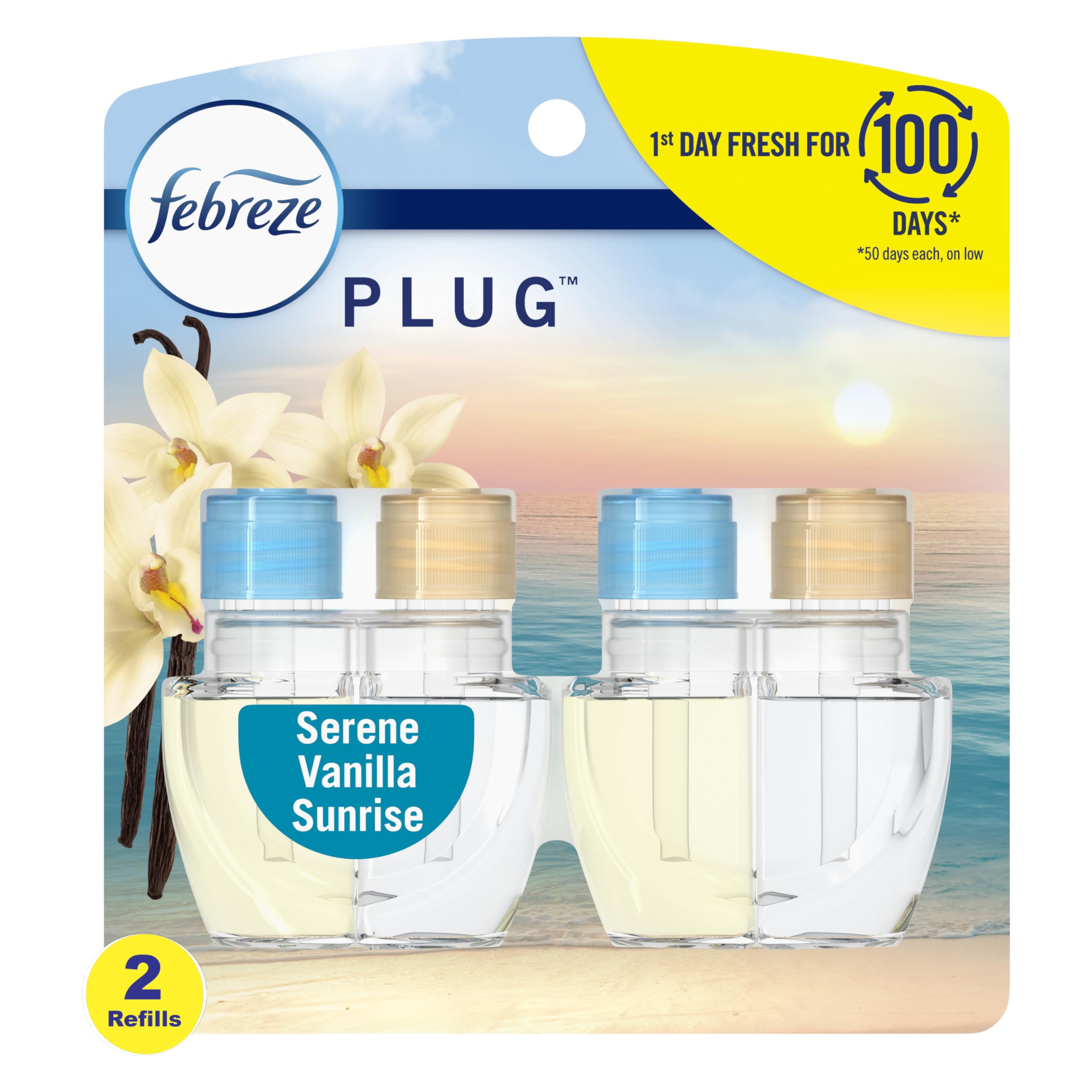 Photo 1 of Febreze Odor-Fighting Fade Defy Plug Air Freshener - Serene Vanilla Sunrise - (2) of 0.87 fl oz Refills