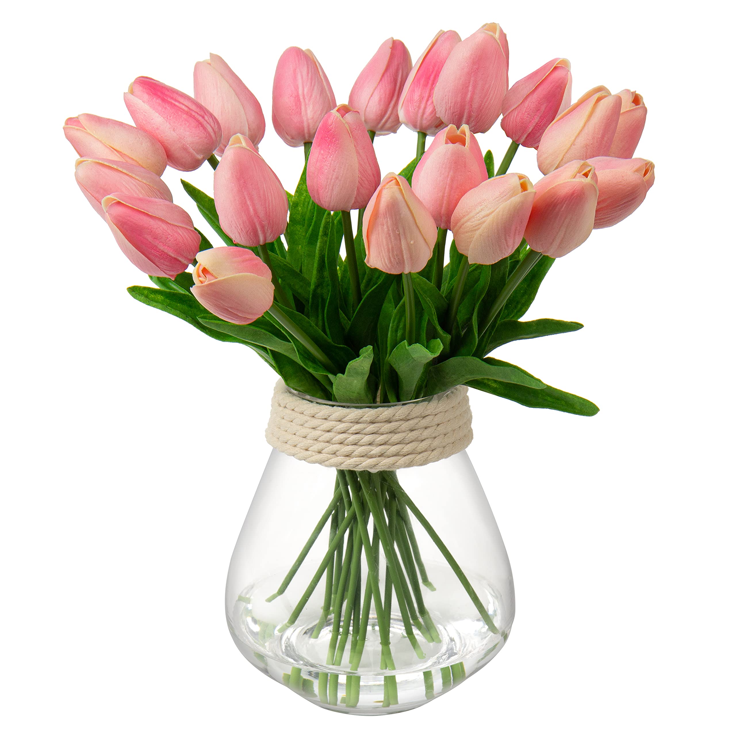 Briful 20PCS Artificial Tulips Real Touch Pink Artificial Flowers Bulk Fake Tulips PU Latex Material Faux Flowers Wedding Bouquet for Garden Party Home Decoration