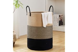 Fiona's magic 100L Extra Large Laundry Hamper Basket, 26.4Gal Tall Woven Laundry Basket Storage, Baby Nursery Hamper for Blankets, Clothes Hamper for Bedroom and Living Room Organizing, Brown & Black