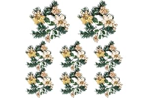 Yilloog 8 Sets Christmas Candle Rings Wreaths Berry Pinecone Yellow Poinsettia Wreaths Rings Xmas Mini Candle Holders for Christmas Centerpiece Wedding (Trendy)