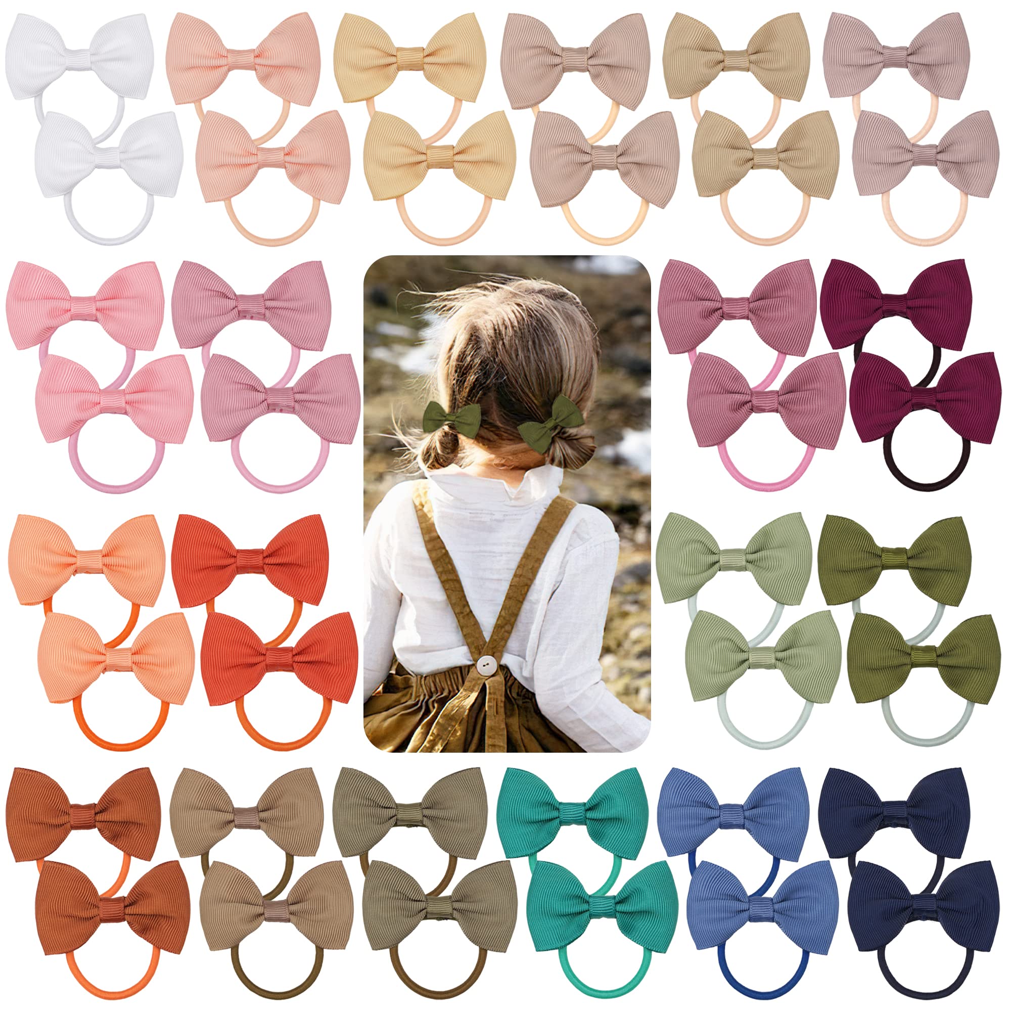 JOYOYO 40 Pcs Toddler Girls Hair Ties and Bows Hair Bobbles - Bow Hair Bands 2.75 Inch Hair Bows Natural Colors