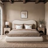 RECCI AirFrame Queen Upholstered Bed Frame with Camelback Curved Headboard | Camelback Curved Headboard, 360&deg; Soft Foam Surround, Low Profile Cloud Bed Frame, No Box Spring Required, Easy Assembly