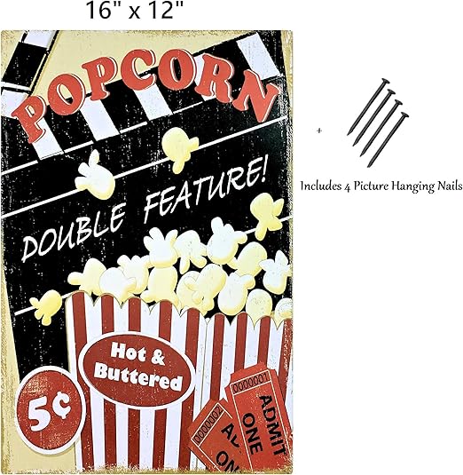 Amazon Com Uniq Designs Popcorn Double Feature Media Room Decor