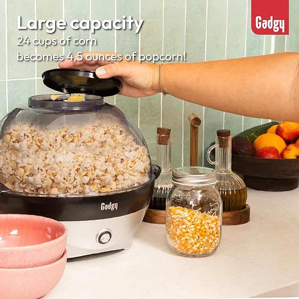 GADGY POPCORN MACHINE – 800W ELECTRIC HOT OIL POPCORN MAKER WITH NON-STICK PLATE, LID & STIRRER – LARGE 24-CUP POPPER FOR HOME, PARTIES, MOVIE NIGHT – BUTTER, SUGAR & SPICE COMPATIBLE