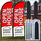 Buryeah 2 Pack Open House Flags Signs for Real Estate Agents Feather Flag Opening Signs Banner Set with Flagpole Ground Stake Portable Bag for Real Estate Business(Red,7x5.4 ft)
