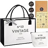 Crisky 50th Birthday Gifts for Women Canvas Tote Bag N50 Beach Bag for Wife/Sister/Mom/Aunt/Friends 50th Birthday Gifts,17" x 12" x 7"