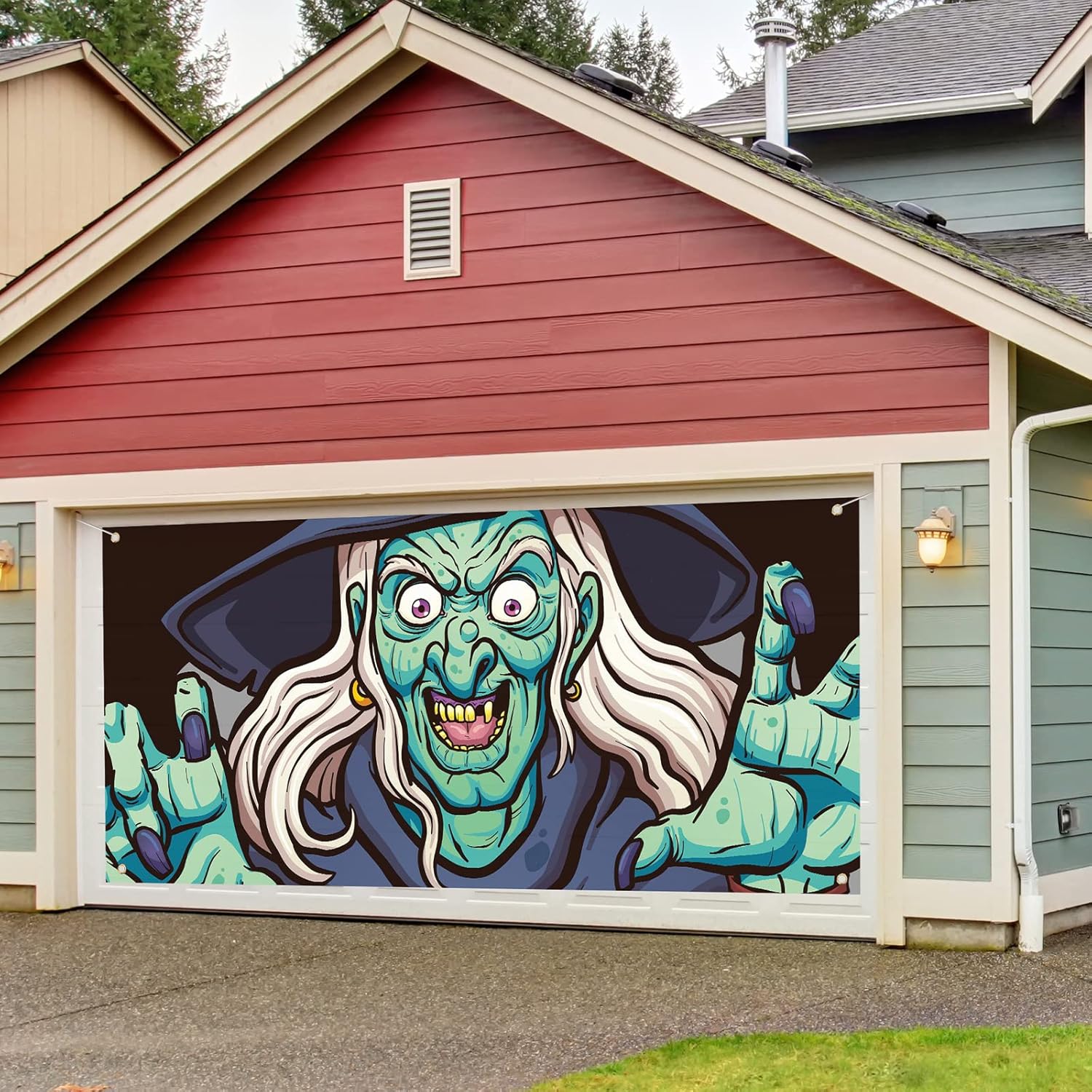 Garage Door Decorations - Halloween Garage Door Decoration Witch Halloween Door Cover Hanging Banners for Room Window Halloween Backdrop Wall Decor for Outdoor Indoor Home Yard Front Porch Garage Door Halloween Party Decor
