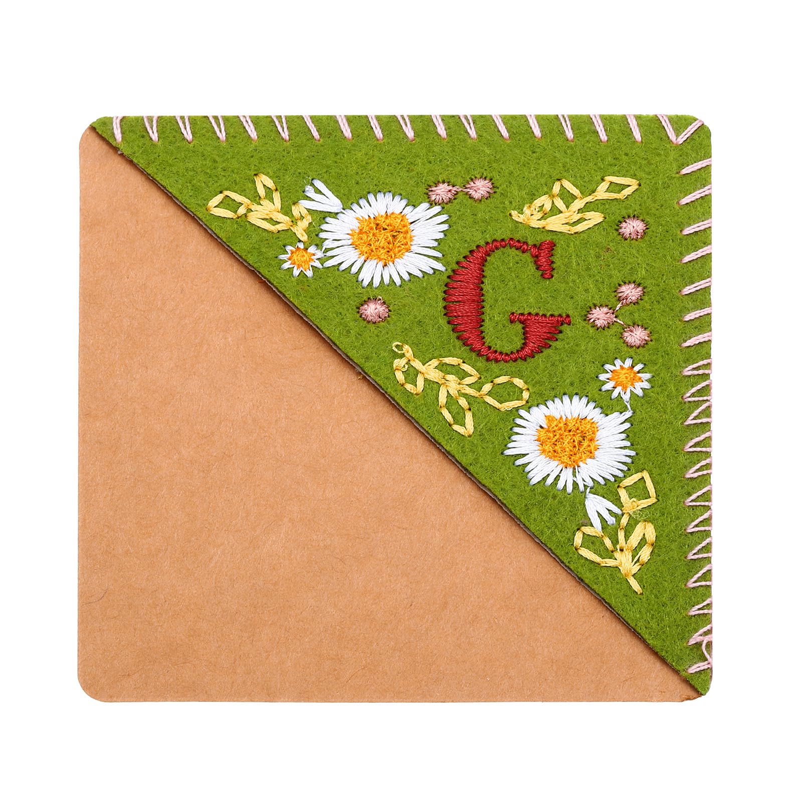 PATIKIL Personalized Embroidered Corner Bookmark, Cute Flower Felt Stitched Triangle Book Mark Page Marker for Women Men Book Lovers Teachers, Green, Letter G