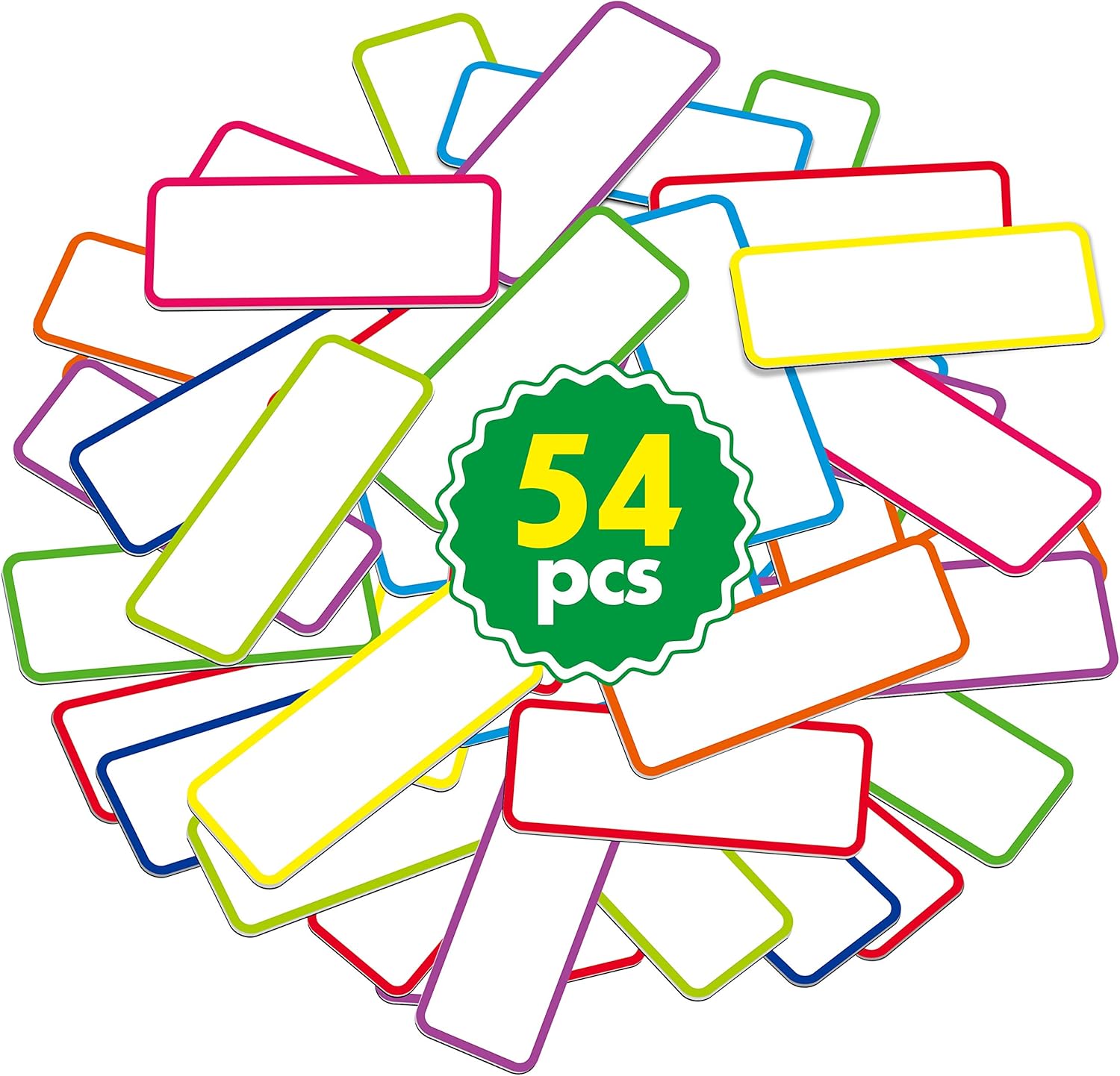 54 PCs Dry Erase Reusable Name Tag Label Plate Rainbow Neon