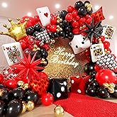 EICUECUE Casino Balloons Arch Kit - Red Black Gold Balloons with Star Crown Dice Poker Foil Balloon Garland Kit for Birthday Anniversary Birthday Game Night Las Vegas Casino Theme Party Decorations