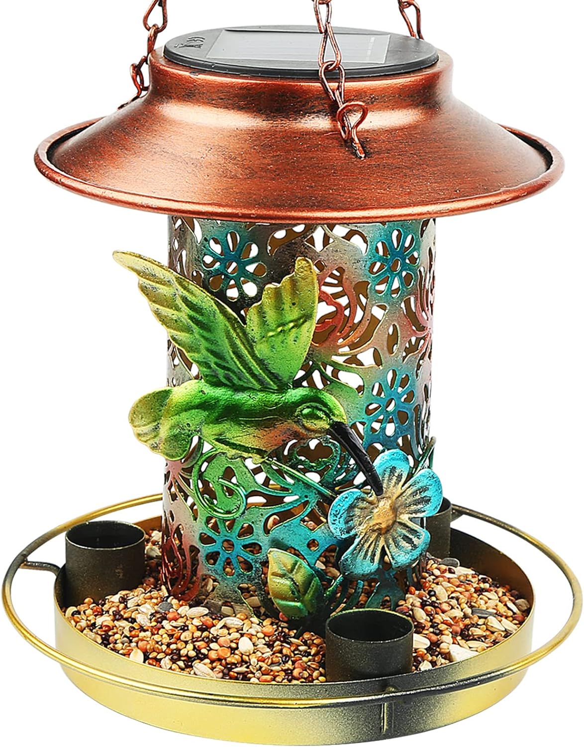 Backyard Birding & Wildlife - PENXUA Solar Bird Feeder for Outdoors Hunging, Solar Metal Waterproof Outside Wild Bird Feeders,Cardinals Feeders, Gifts for Bird Lovers, Lantern Light, Garden Backyard Decoration