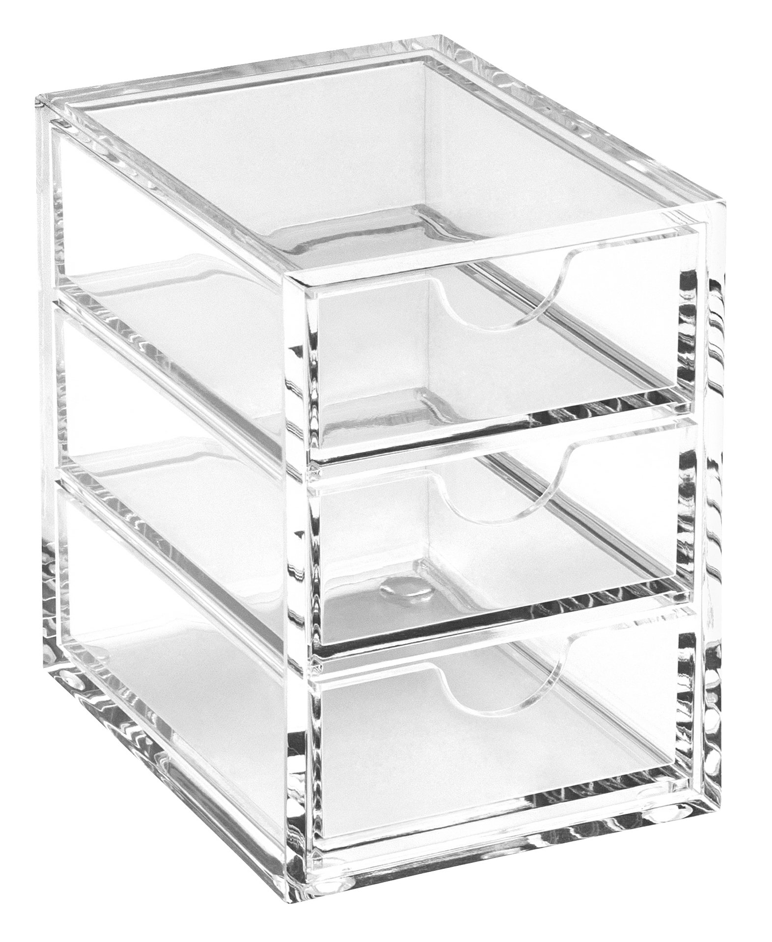 OSCO Clear Acrylic 3 Drawer Chest Organiser, Desktop Storage for Small Stationery Jewellery Pins Paperclips, Small Box Vanity Desk Organiser, H10 x W7 x D9 cm