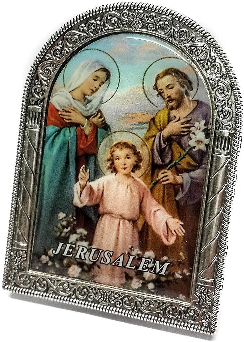Nazareth Market Store Holy Family Silver Metal 3.5" Icon Picture Jerusalem Keepsake Holy Land
