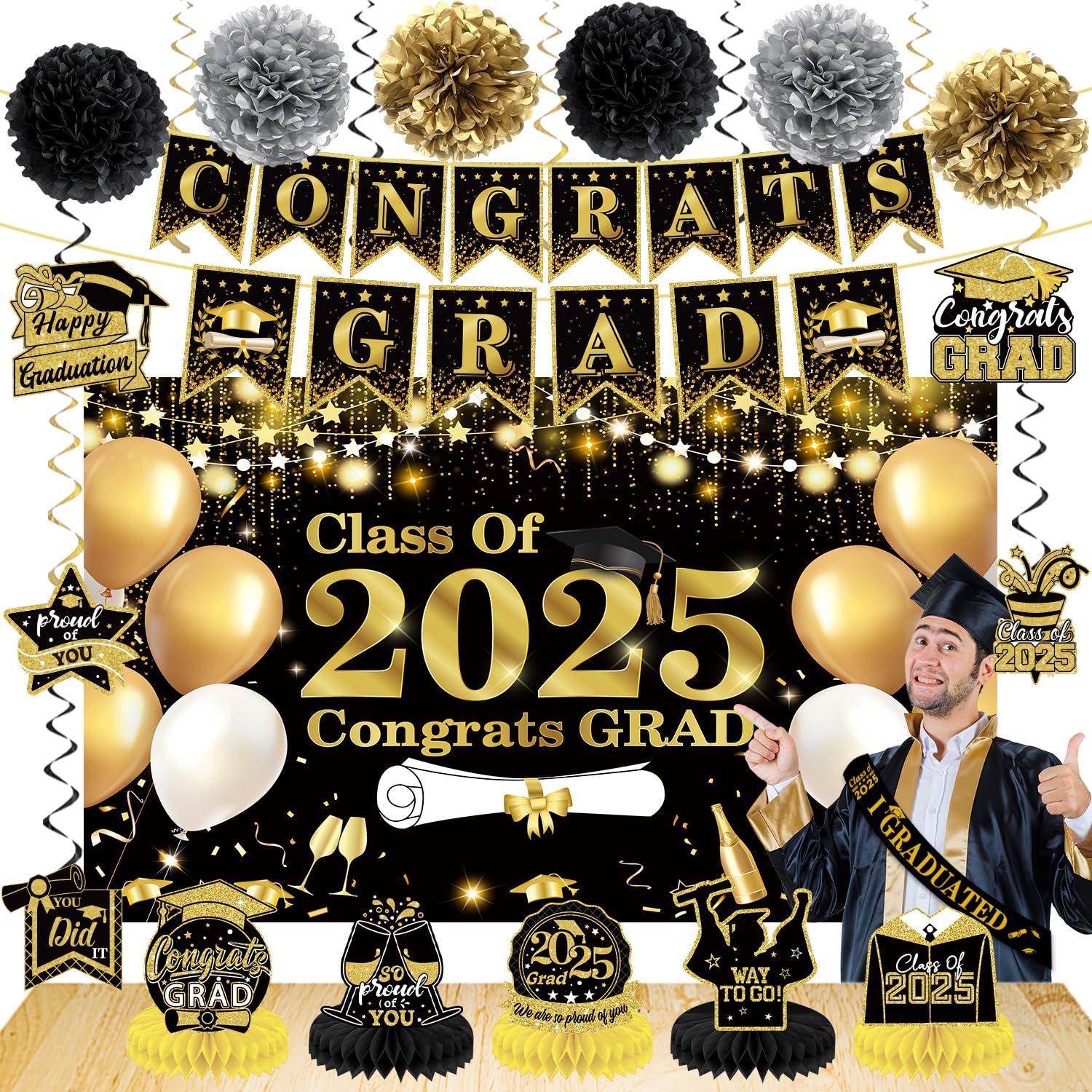 Graduation Decorations Class of 2025, Black Gold Themed 2025 Graduation ...