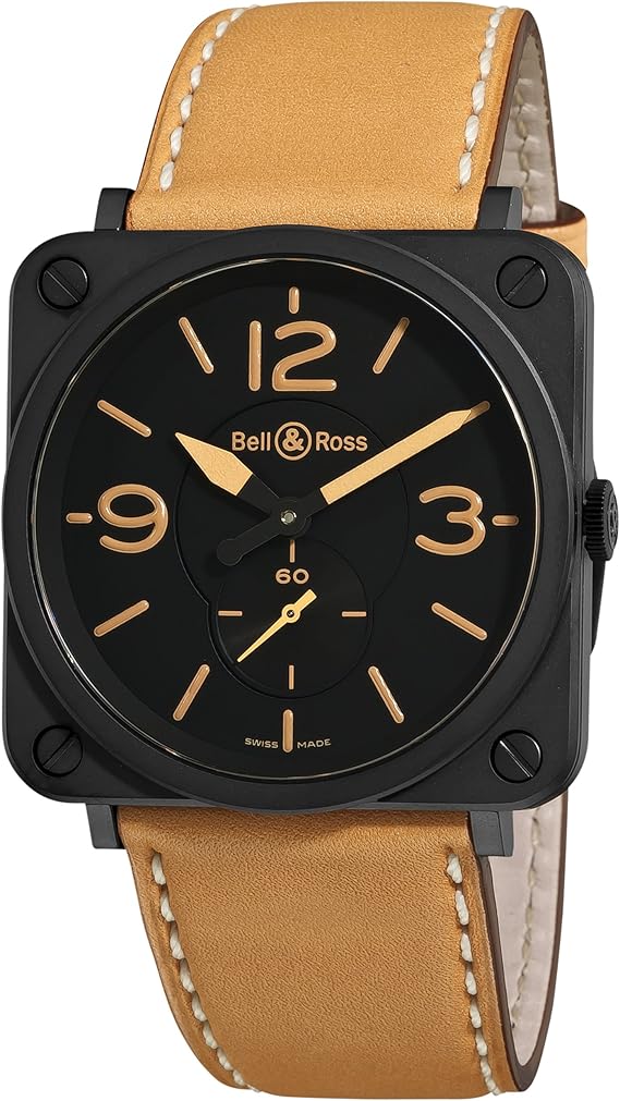 Amazon.com: Bell & Ross Women's BRS-HERITAGE Aviation Black Dial and Beige Strap Watch Watch 