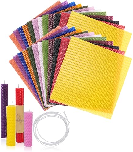 Phinicco Beeswax Candle Making Kit - 12 Colors, 8x8 Inch Sheets, 7ft Cotton Wick, Non-Toxic DIY Craft For All Ages