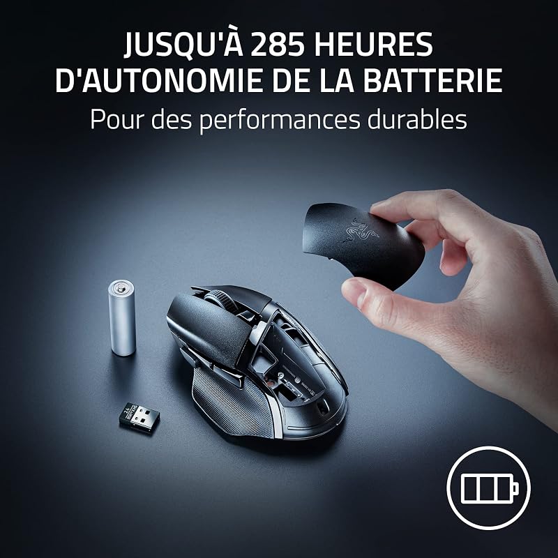 Basilisk V3 X Hyperspeed - Souris Gaming sans Fil (Forme Ergonomique Iconique avec 9 Boutons Programmables, sans Fil HyperSpeed, Capteur Optique 5G Avancé de 18K) Noir