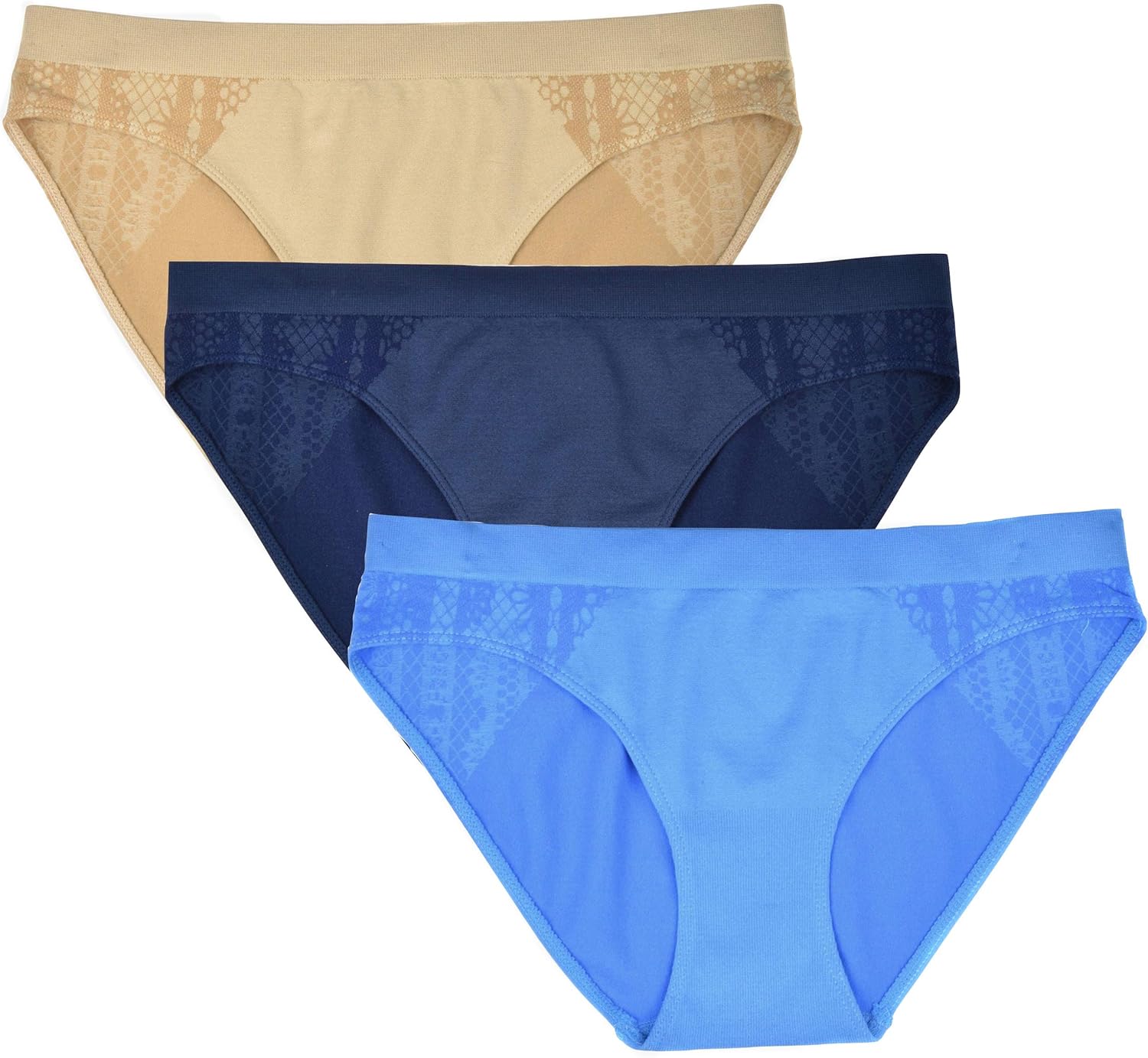 Elle Women's Seamless Bikini Panties Jacquard 3Pack Polyester/Nylon/Spandex at Amazon Women’s