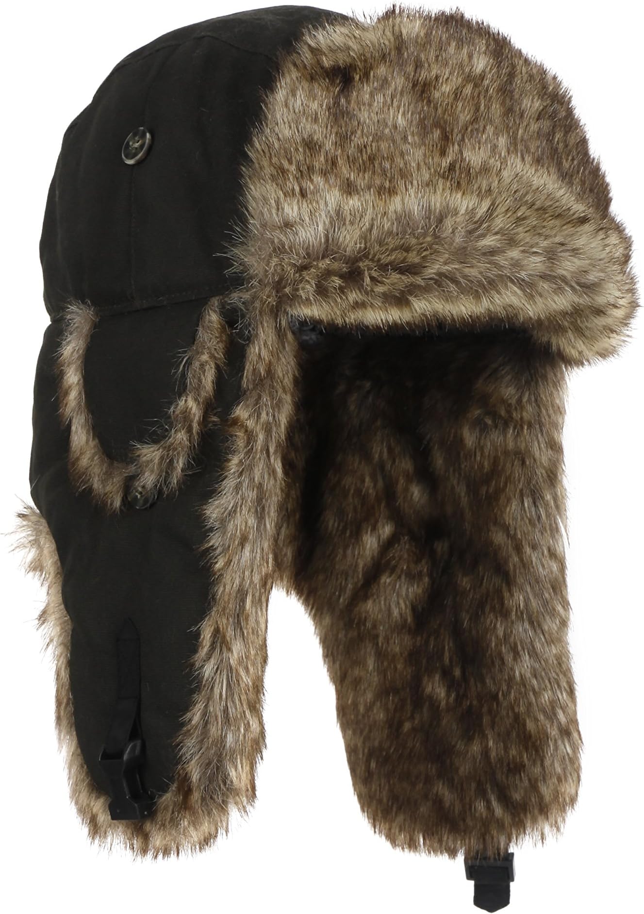Mad Bomber Moss Green Waxed Cotten with Brown Faux Fur Hunting Trapper Bomber Hat
