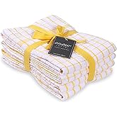 AMOUR INFINI Kitchen Towels Set of 4 - Highly Absorbent, Super Soft Terry Cotton 20x28 Inch Dish Towels with Hanging Loop - Hand & Tea Towels for Cleaning & Drying Dishes (Yellow)