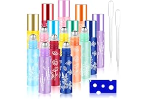 HAIABEI Essential Oil Roller Bottles,10ml Roll on Bottle with Stainless Steel Balls,8 Pack Portable Refillable Colorful Frosted Perfume Sample Bottles DIY Empty Containers for Lip Oil,Opener&Dropper included