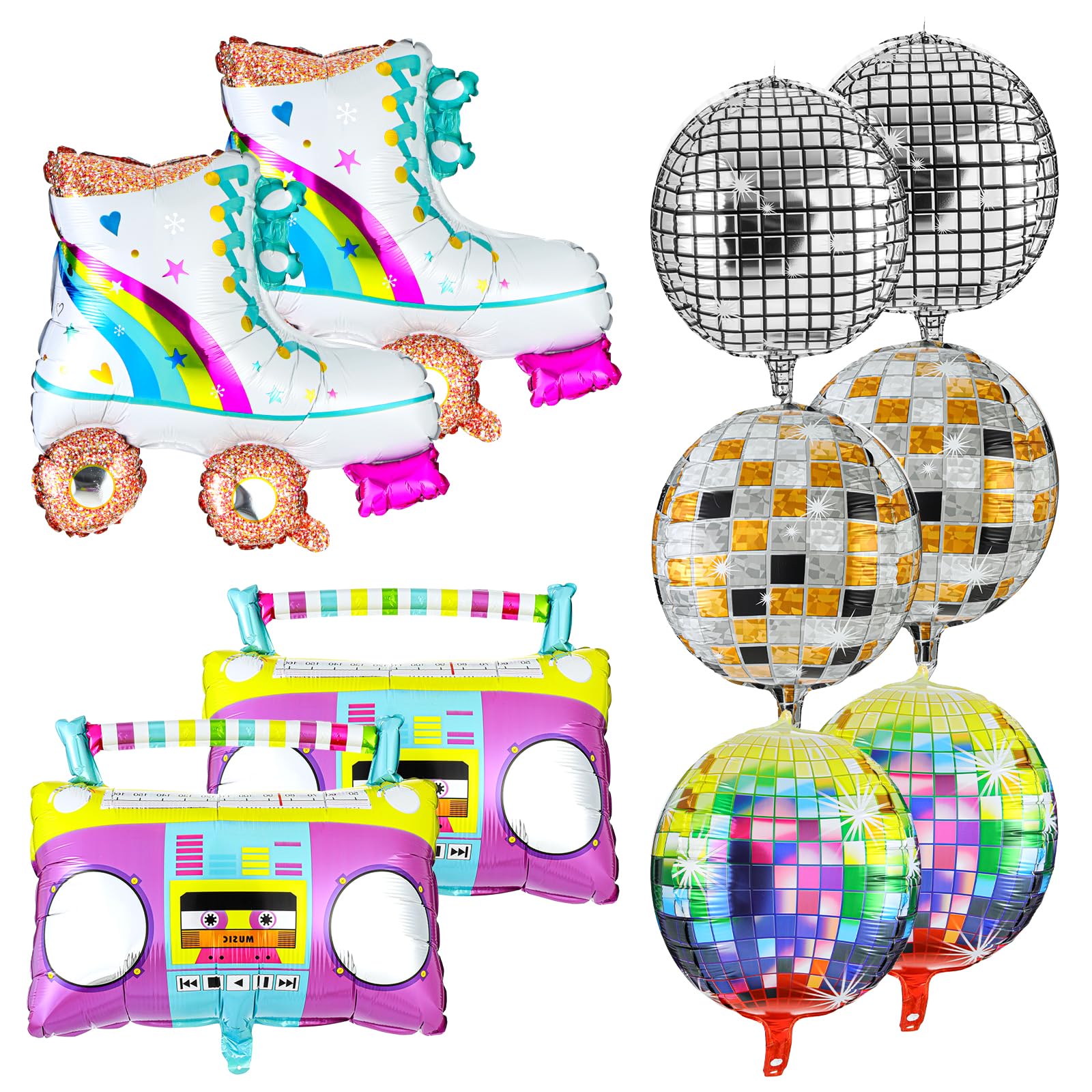 Photo 1 of 10 PCS Roller Skate Balloon Set 22 Inch Disco Ball Balloons Color Foil Boombox Balloon 80s 90s Retro Balloons for Disco Theme Hip Hop Birthday Party