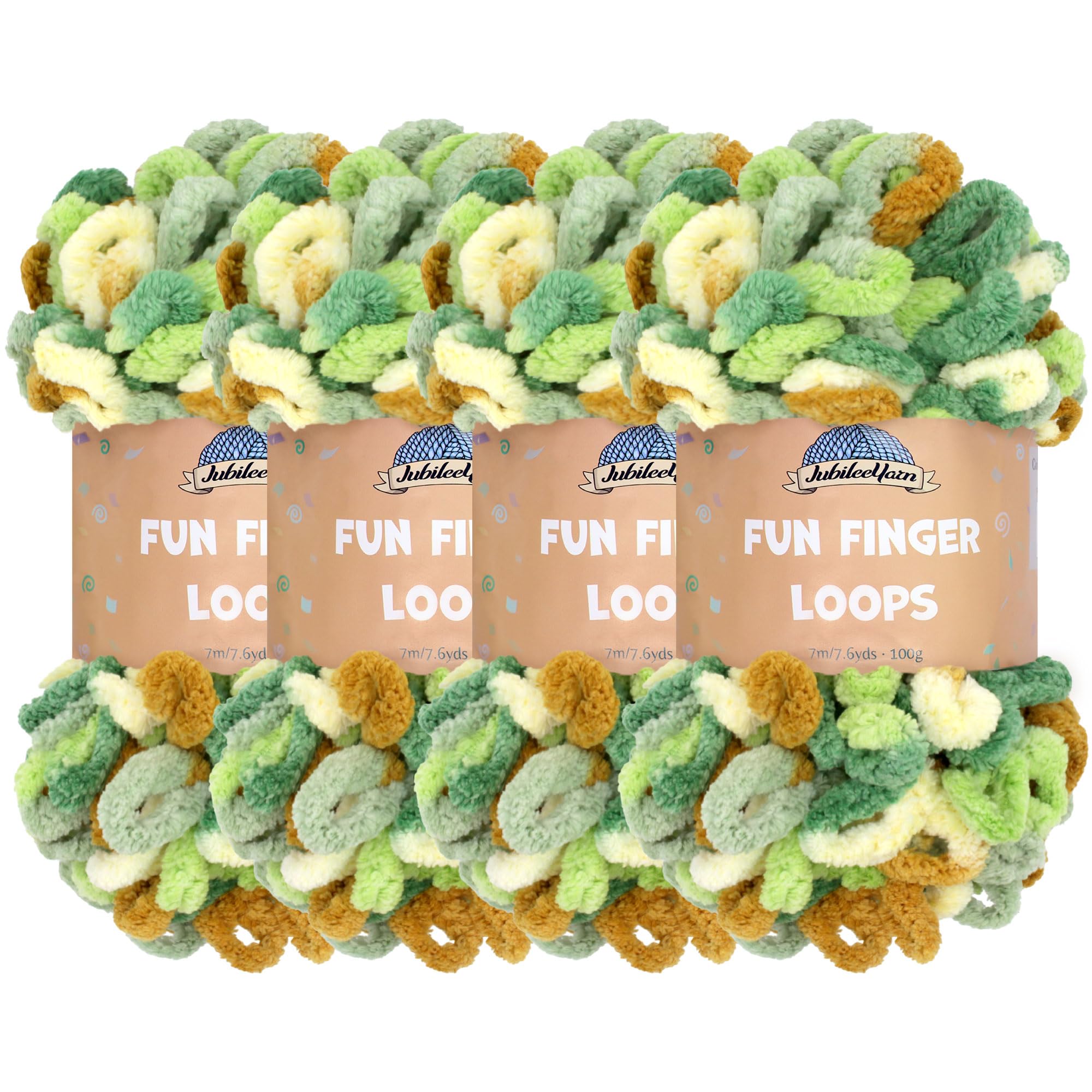 JubileeYarn Fun Finger Loops Yarn - Polyester Jumbo Weight Loop Yarn - 100g/Skein - Auxo - 4 Skeins
