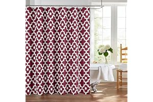 Biscaynebay Textured Fabric Shower Curtains 72" X 72", Burgundy Morocco Pearl Printed Linen Modern Hotel Luxury Quality Cloth Bathroom Curtains Machine Washable