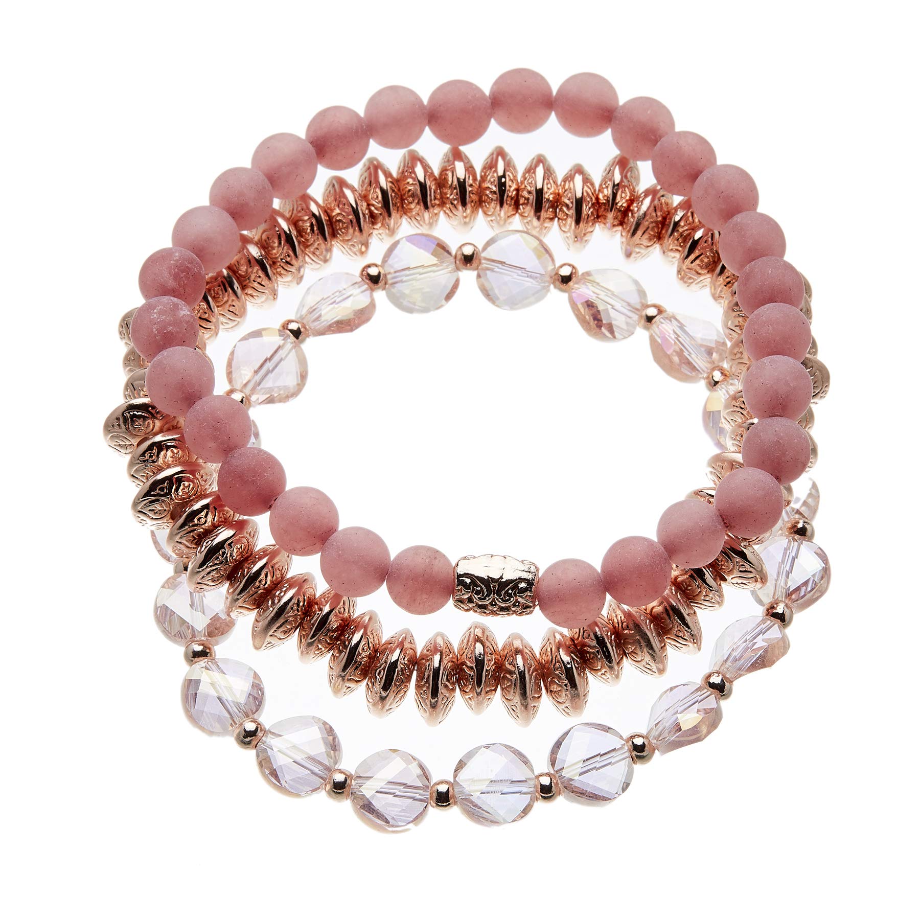 Bello London Set of three Stretch Bracelets with pink and champagne gold plated beads - Yori P31-38-29