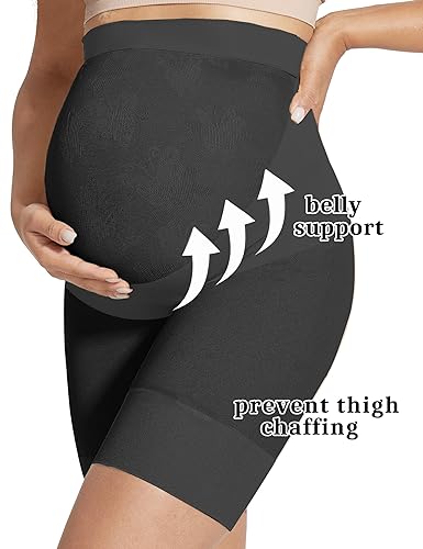 KIM S Black Maternity Biker Shorts Pregnancy Slip Shorts for Under