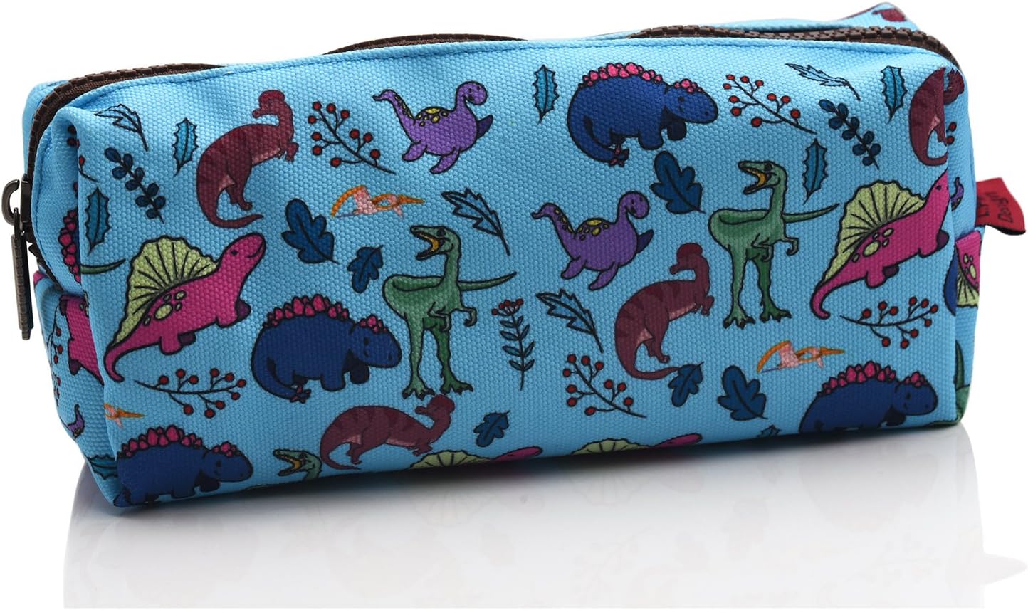 LParkin Dinosaur Pencil Case Canvas Pen Bag Pouch Stationary Case Makeup Cosmetic Bag Gadget Box School Supplies