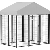 PawHut 6' x 4' x 6' Dog Run Outdoor, Large Outdoor Dog Kennel Welded Wire Steel Fence with UV-Resistant & Waterproof Cover, S