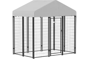 PawHut 6' x 4' x 6' Dog Run Outdoor, Large Outdoor Dog Kennel Welded Wire Steel Fence with UV-Resistant & Waterproof Cover, S