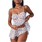 Verdusa Women's 2 Piece Floral Tankini Swimsuits Tummy Control Swim Dress with High Waisted Bikini Bottoms