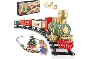 XINGYING Christmas Train Set for Tree - Electric Toy Train w/Light & Sounds, Kids Train with 10 Tracks for Boys Age 3-8, Toddler Train Set Around Christmas Tree Gifts