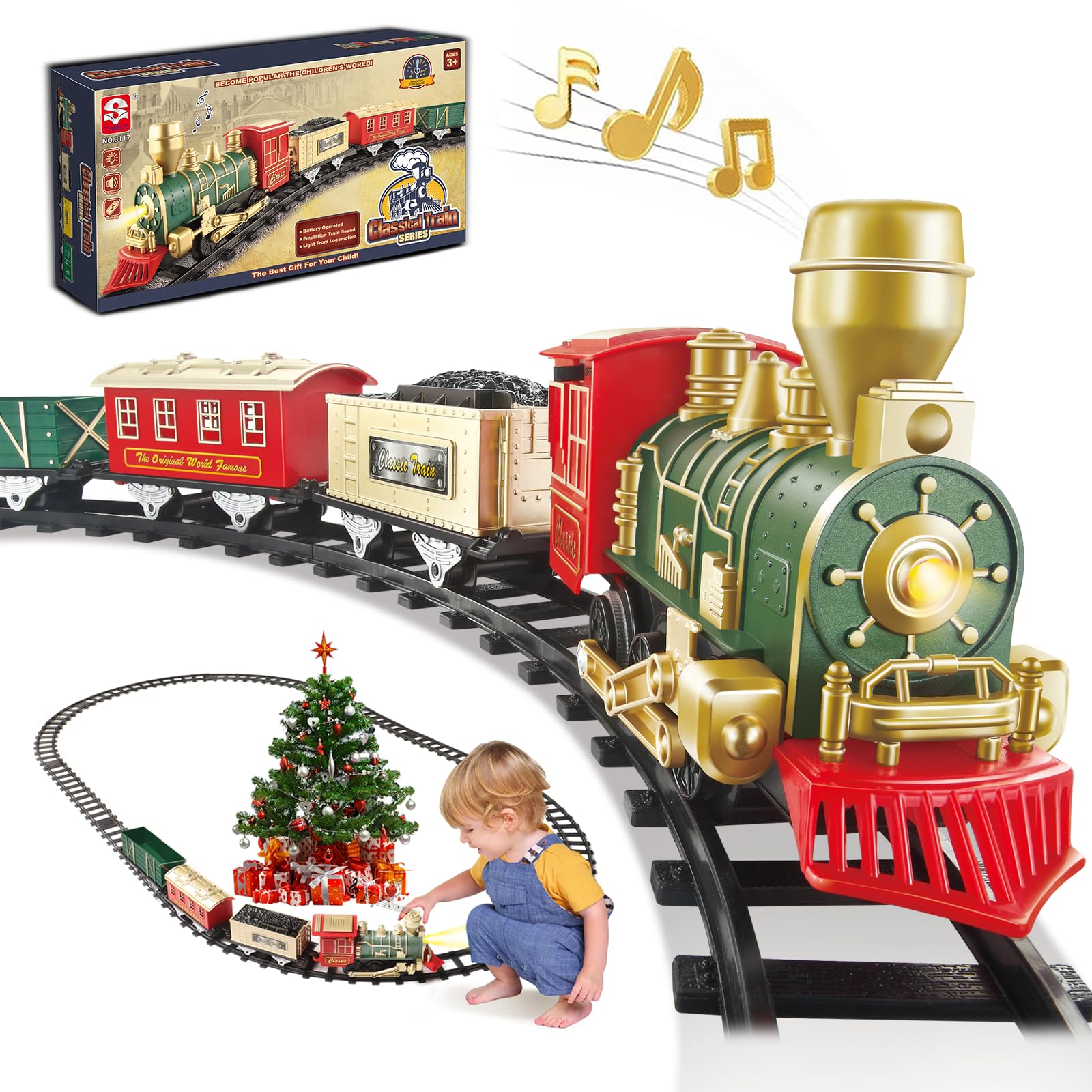 Photo 1 of Christmas Train Set for Tree - Electric Toy Train w/Light & Sounds, Kids Train with 10 Tracks for Boys Age 3-8, Toddler Train Set Around Christmas Tree Gifts